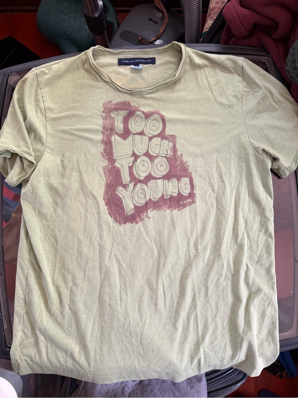 French Connection Olive Crewneck Tee with Navy Label